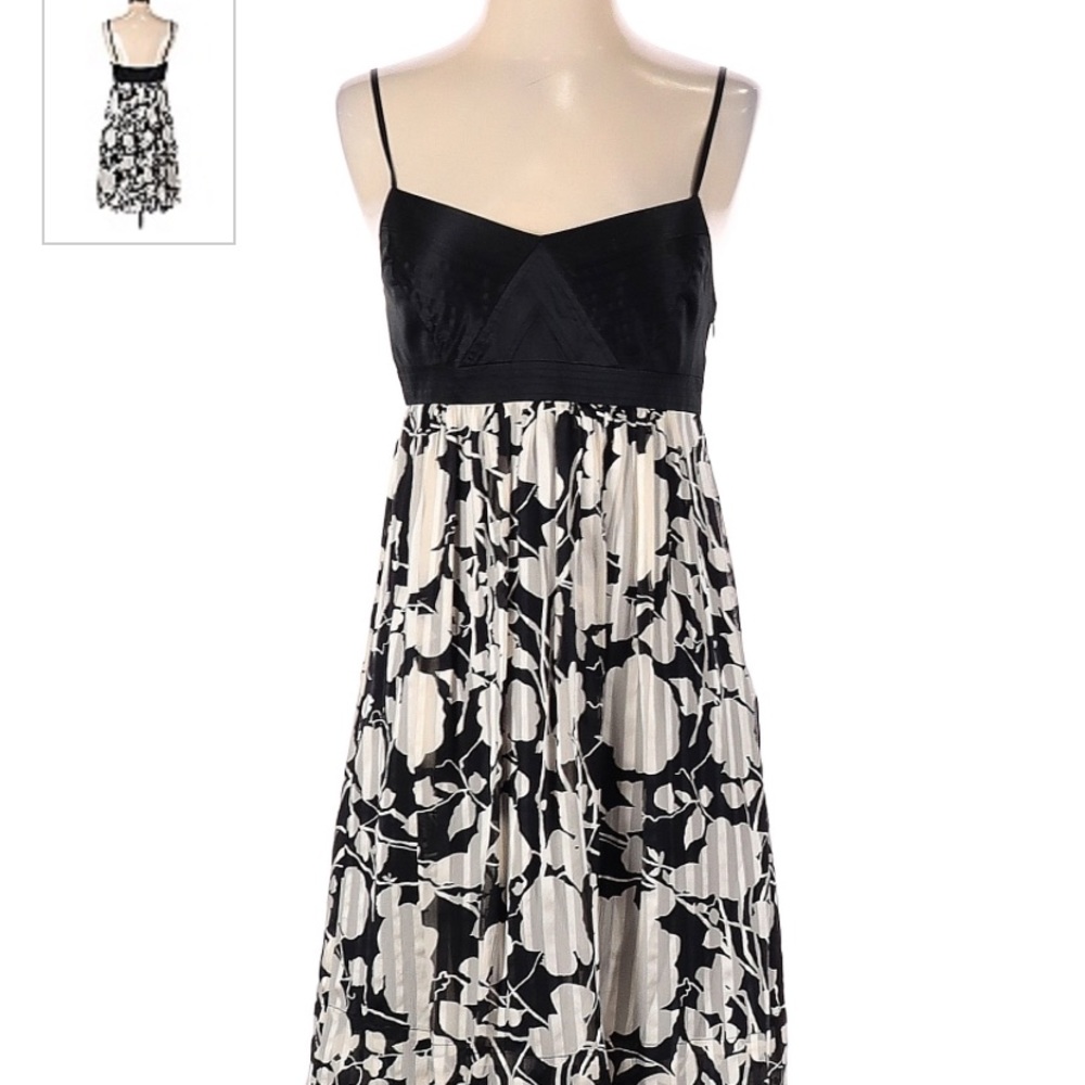 BCBG Silk Black and White Floral Stripe Dress Size 8